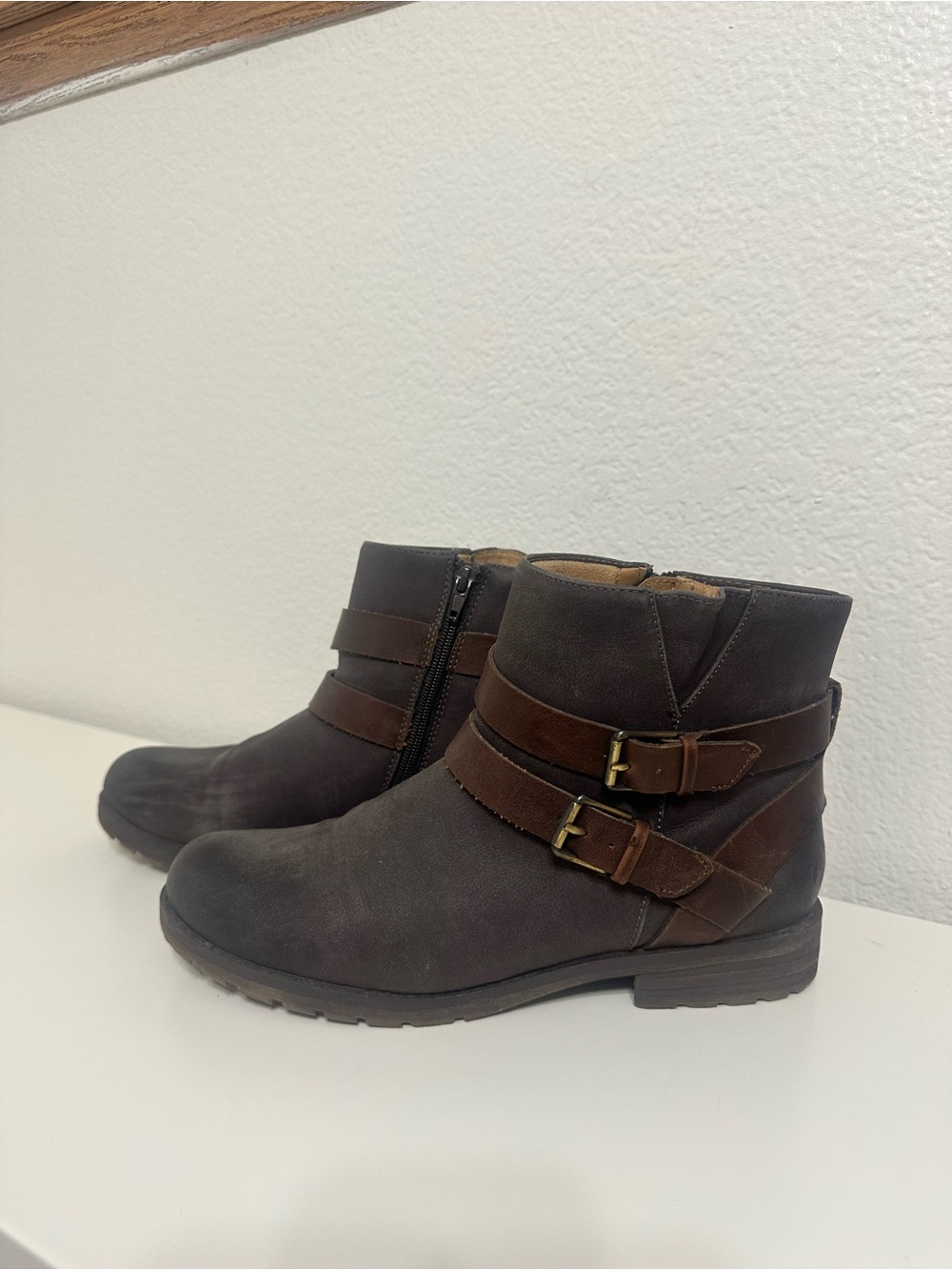 Natural Soul Brown Ankle Booties with Buckle Straps